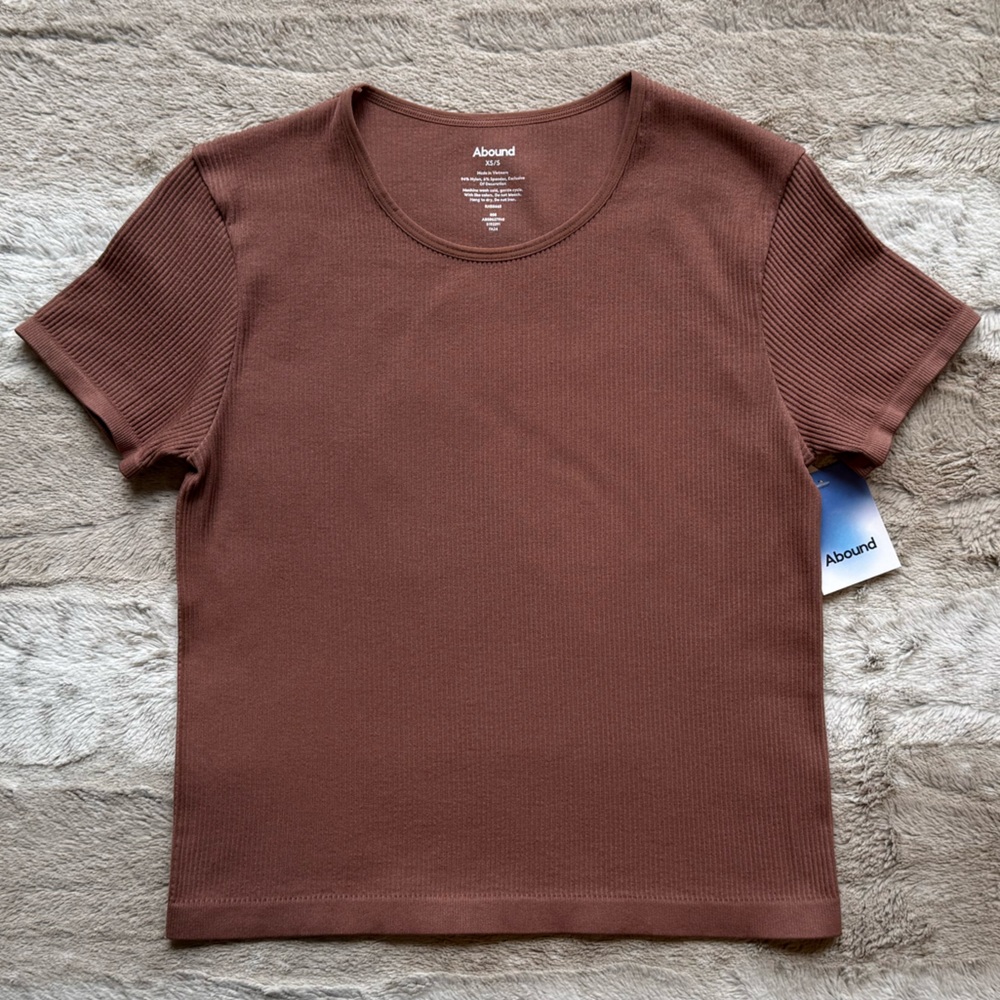 Abound Women's Ribbed Knit Cropped Short Sleeve Top in Brown Size XS\S - Picture 1 of 5